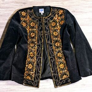 Women's DG2 Diane Gilman Black Jacket, w/Gold Beads‎ & Sequins| Size S